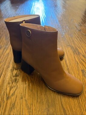 Coach Chestnut Brown Leather Ankle Booties with Side Zip